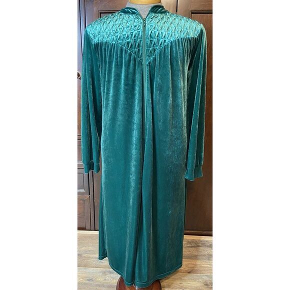 The Vermont Country Store Nightgown Robe Housecoat Xs Green Velvet Rushing